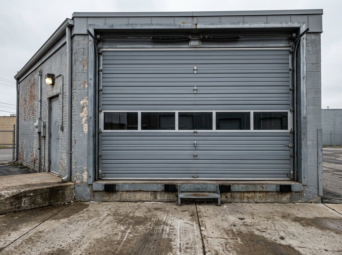 Commercial sectional overhead door on a warehouse