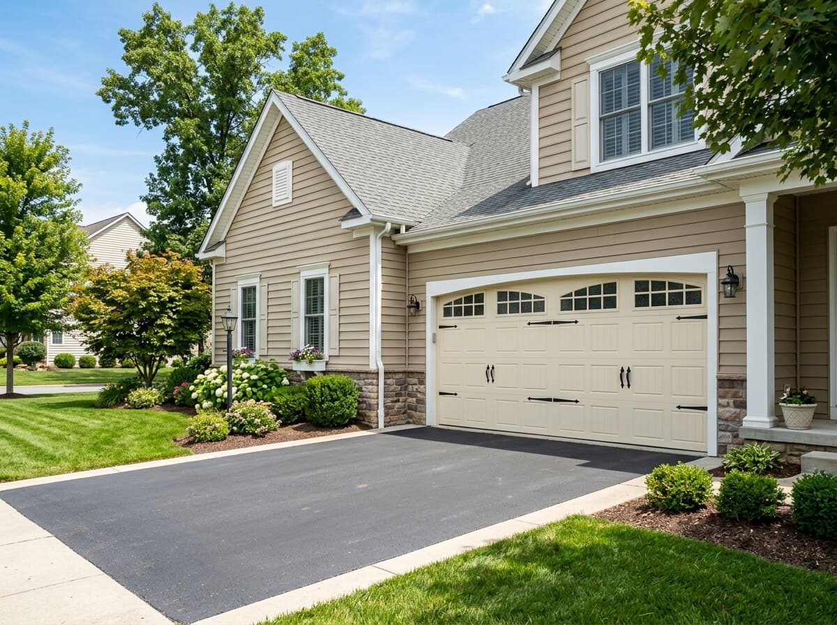 Freshly installed carriage-style garage door on a Pennsylvania home